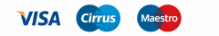 Payment options including Visa, Cirrus, and Maestro logos.