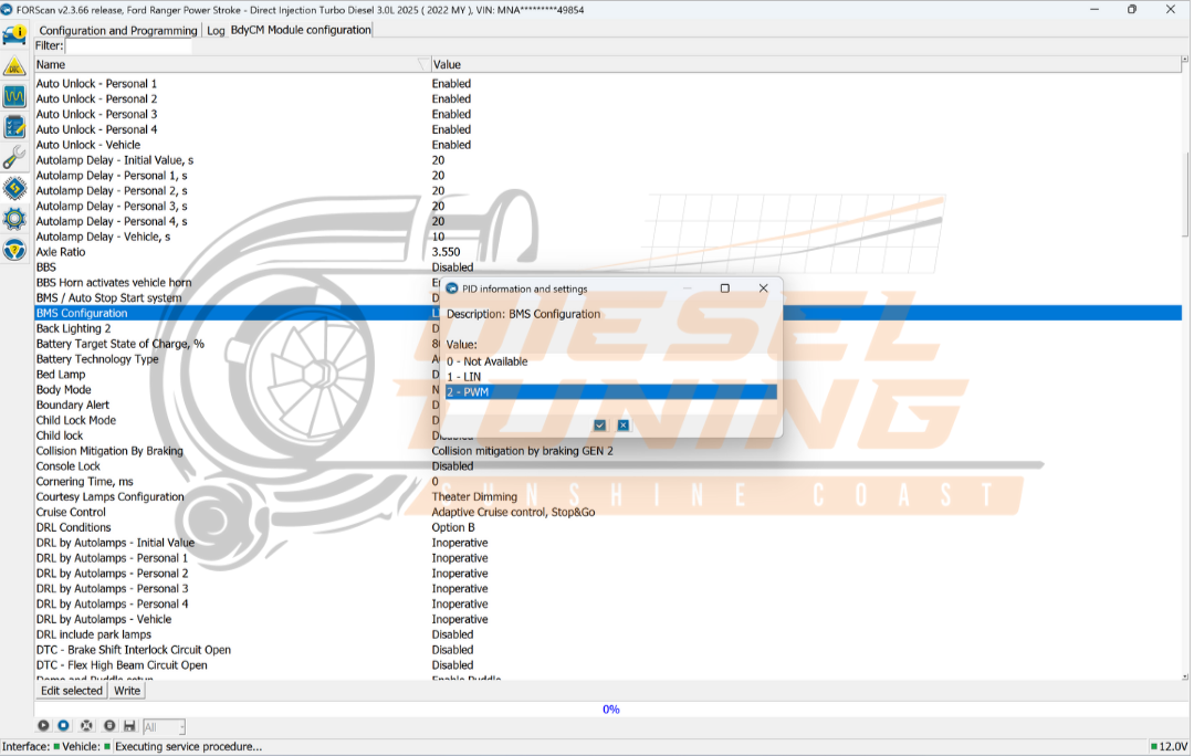 BdyCM configuration showing Battery Target increased to 95 percent.