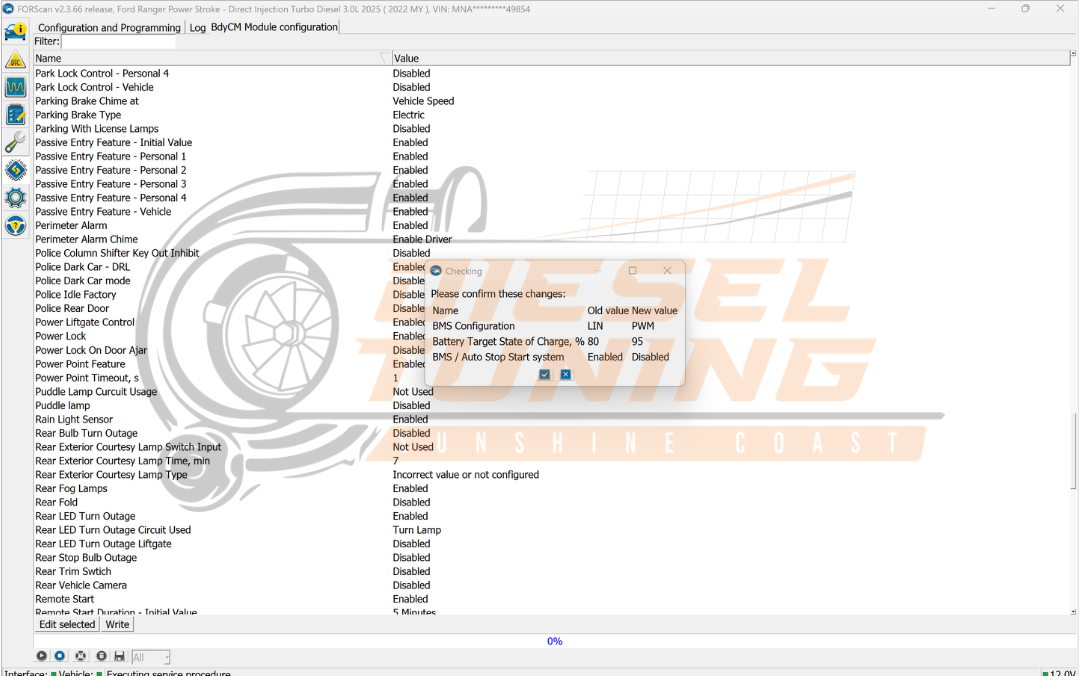 HVAC module configuration showing Start Stop Strategy changed to Disabled.