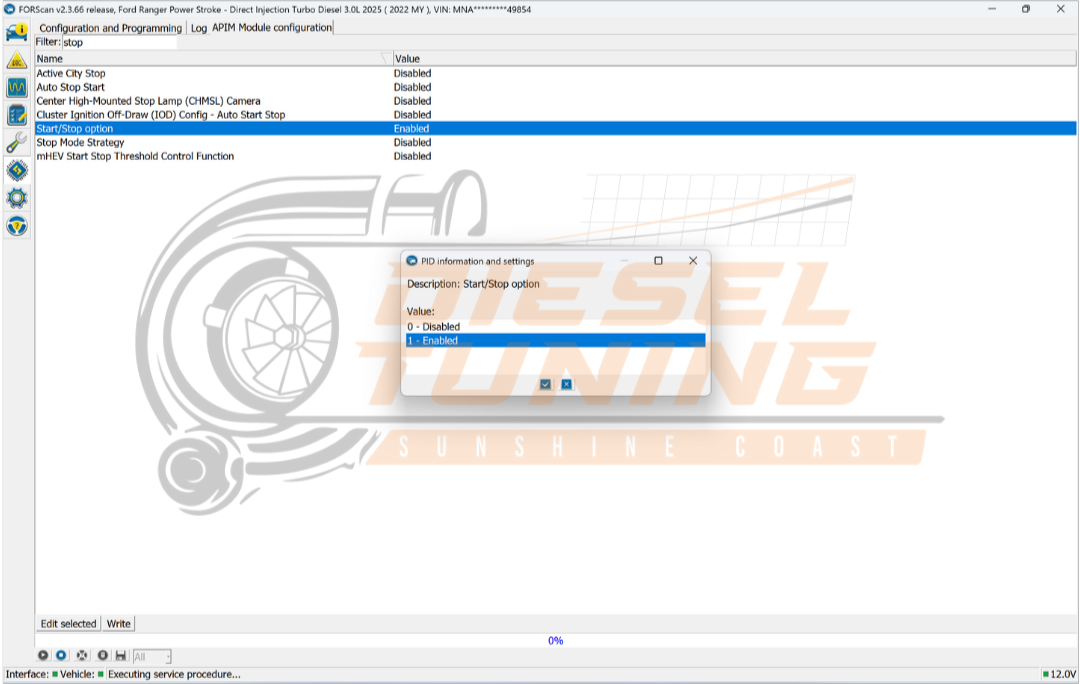 Final confirmation screen after Start/Stop-related module changes have been applied.