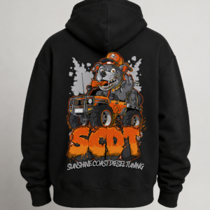 SCDT Hoodie limited edition coal heavy hood with SC Diesel Tuning bulldog 4x4 back print